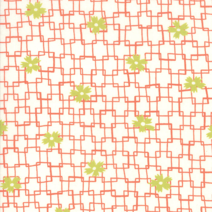 Fine and Sunny - Trellis - Persimmon - orange trellis on cream - Jen Kingwel