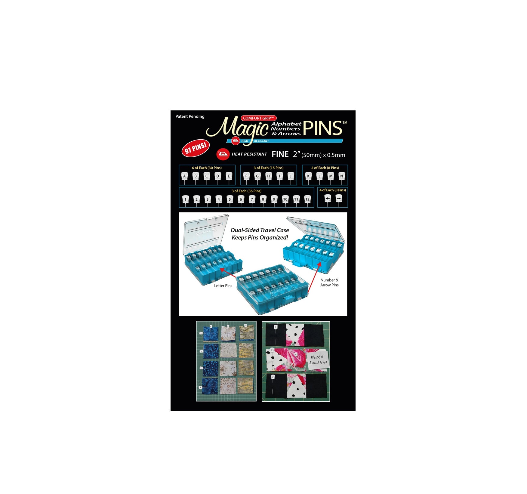 Magic Pins - Alphabet Numbers and Arrows Pins - 97 heat resistant pins