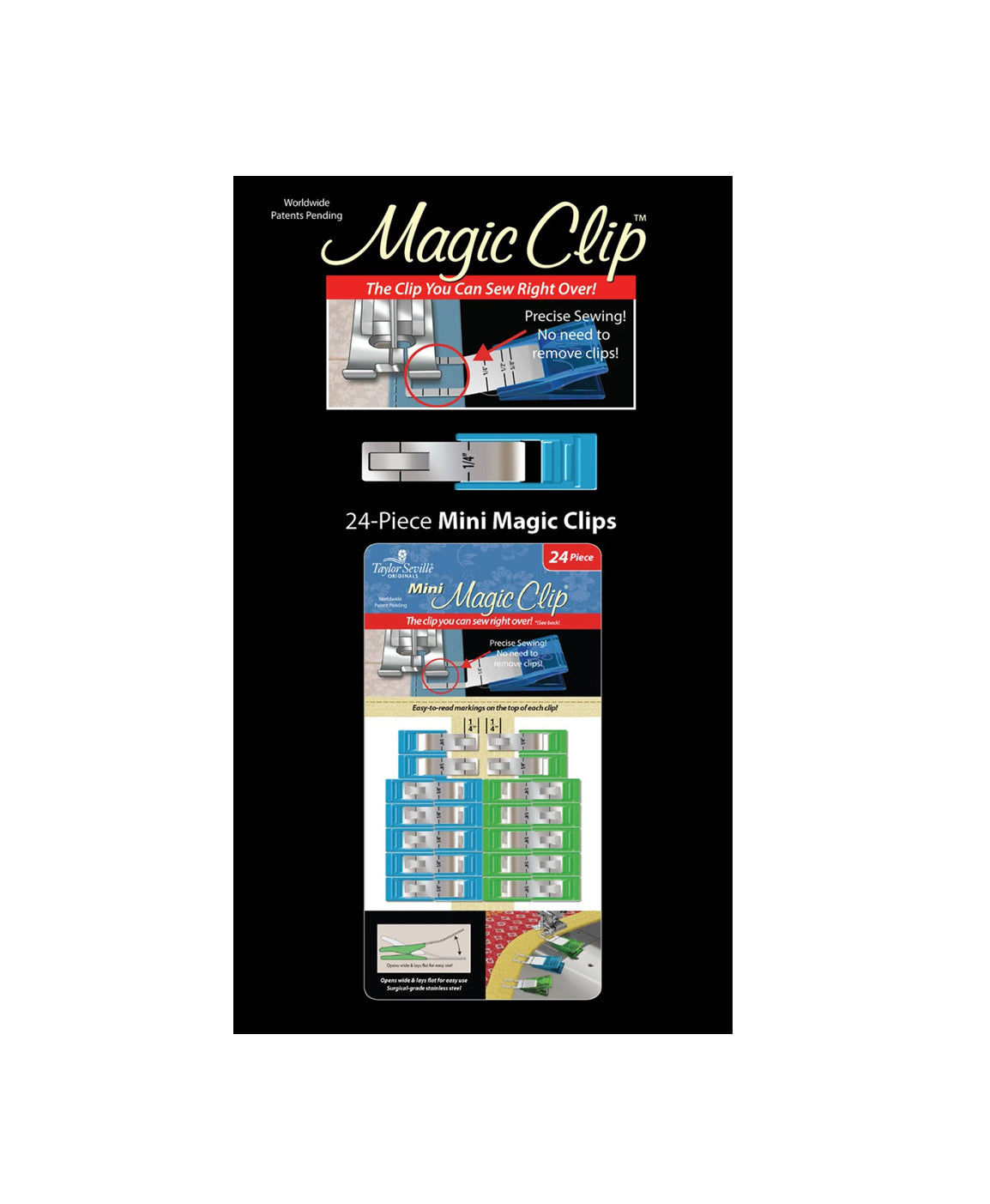 Mini Magic Clip - 24 clips - blue & green flat clips