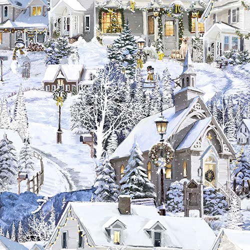 Here Comes Santa - Snowy Village - Multi - packed snowy houses and trees