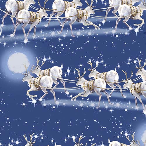 Here Comes Santa - Flying Sleigh - Blue - Santas & sleighs on night sky