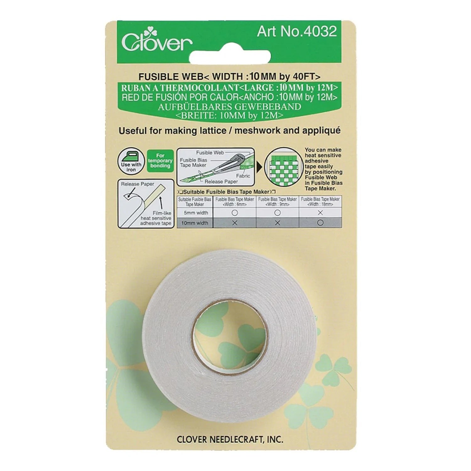 Clover 10mm fusible web - 4032 - use with bias tape maker (4014)