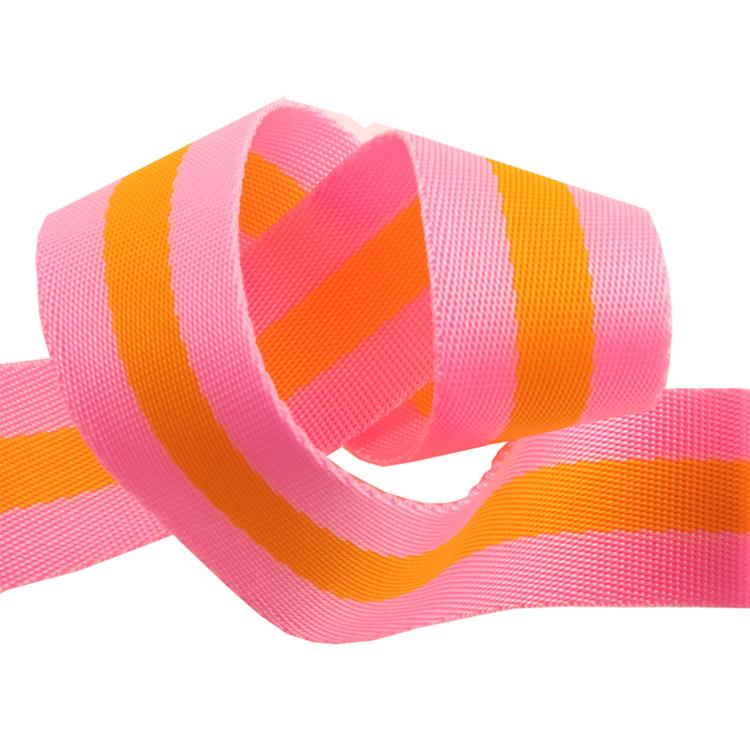 Tula Pink Webbing - 2 yards of 1.5 inch striped nylon - pink and orange