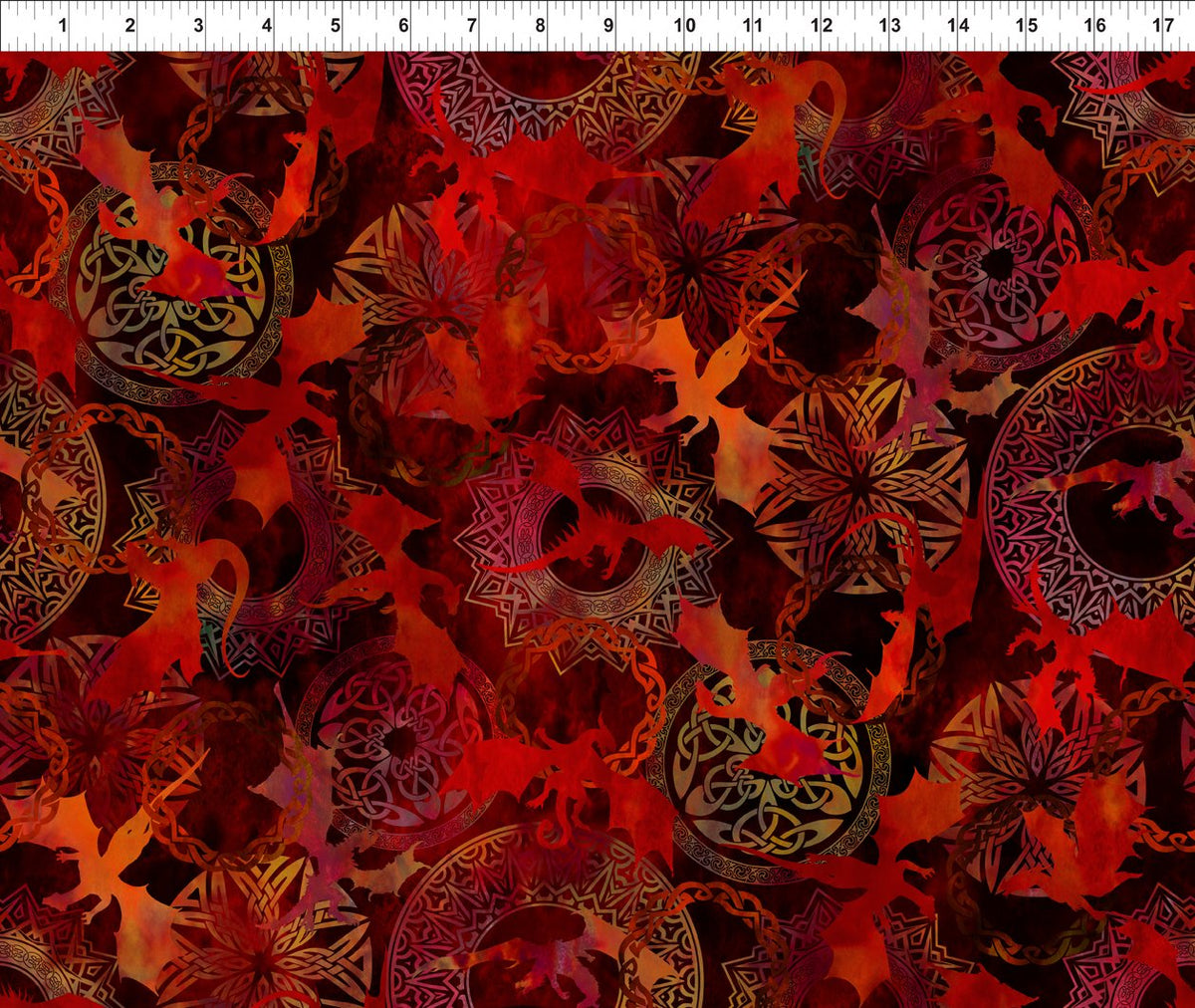 Dragons-Multi-All Over Round Celtic Designs With Flying Dragons