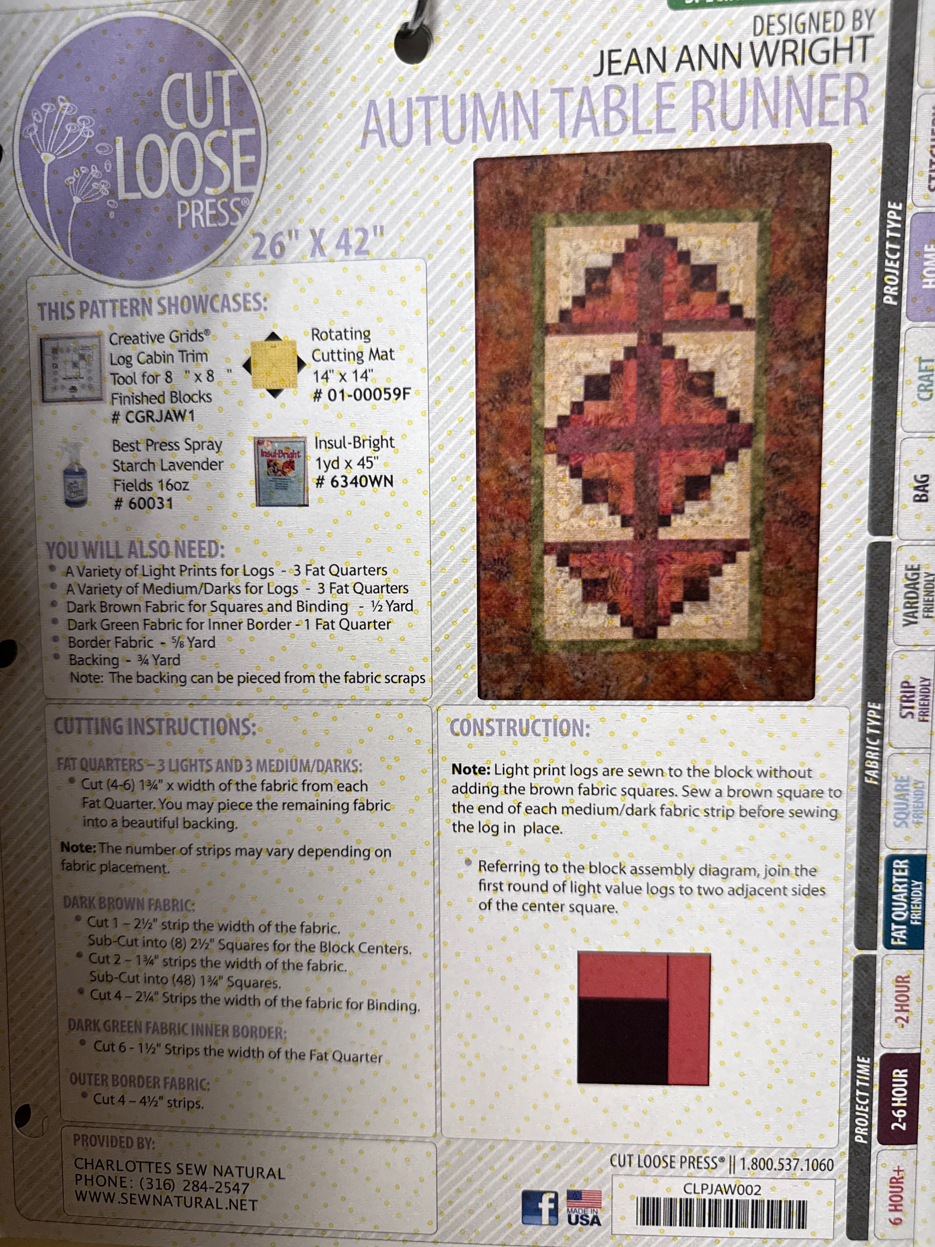 Cut Loose Press - Autumn Table Runner - Uses Creative Grids Log Cabin Trim