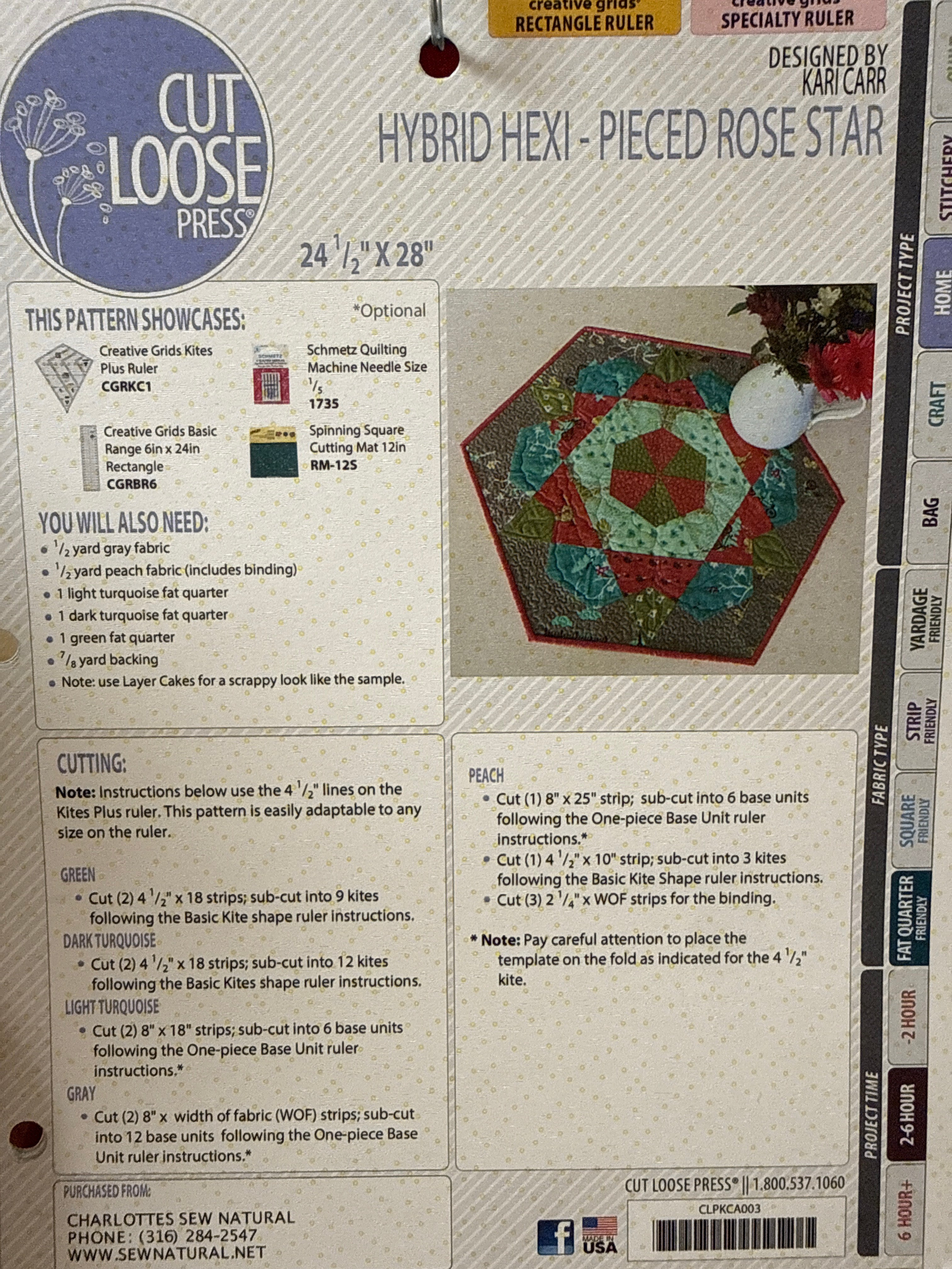 Cut Loose Press - Hybrid Hexi - Pieced Rose Star - table mat