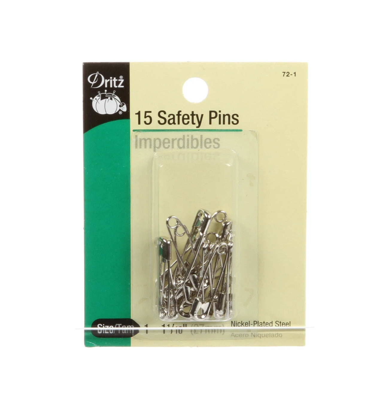 Dritz 15ct. safety pins Size 11/16 nickel