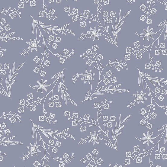 Abloom - Wispy - Periwinkle cream floral on dusty blue