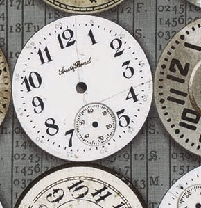 Foundations - Timepieces - Taupe - rows of clocks by Tim Holtz