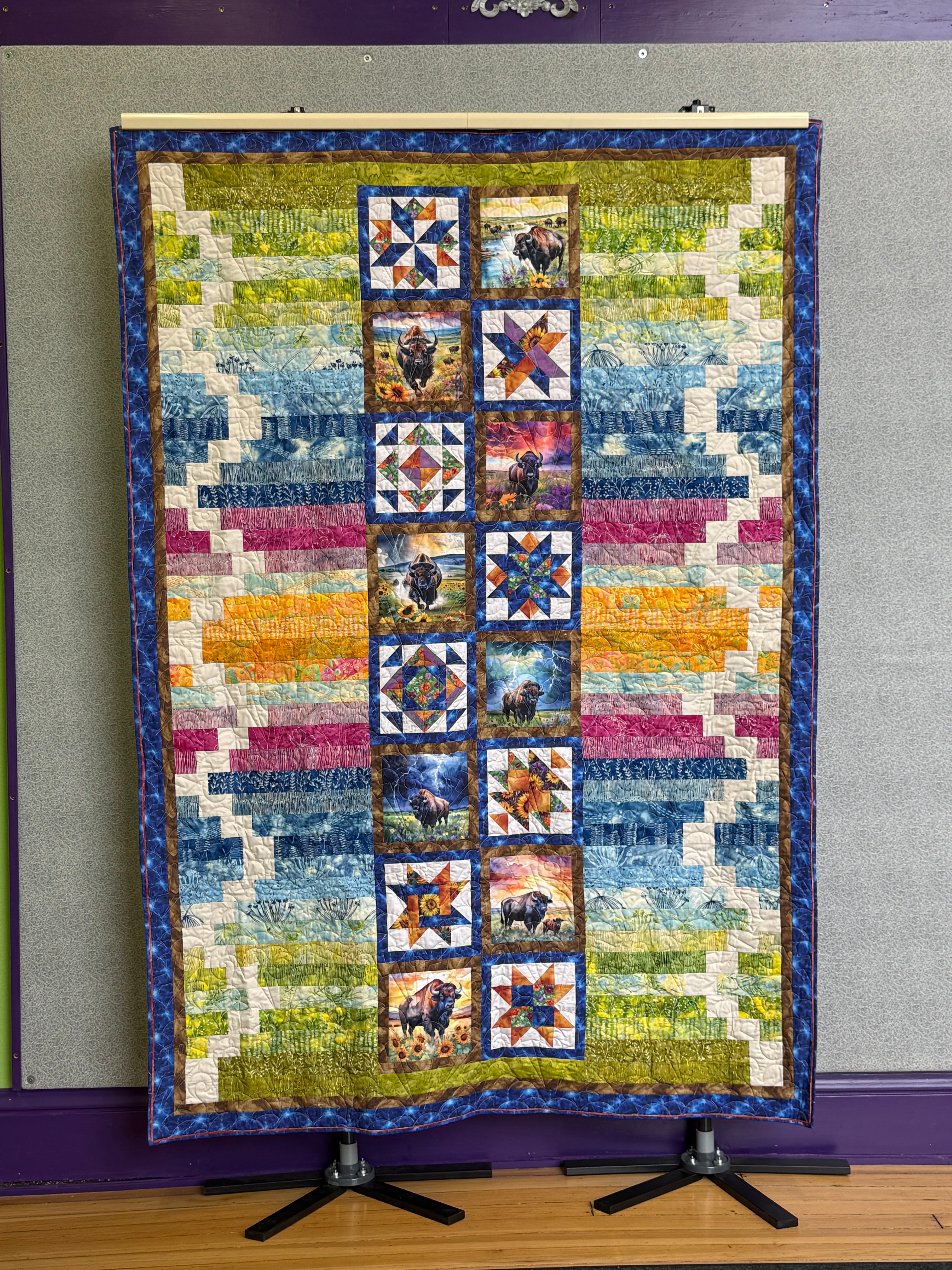 Blue Babe in Back Country Twin Quilt Kit - Spirit of the Plains - Shop Hop 2026 Finishing Kit