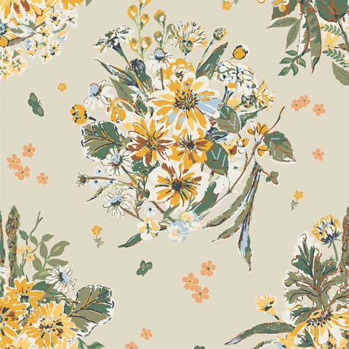 Potager- Spring Bounty - Heirloom - floral bouquet on light tan