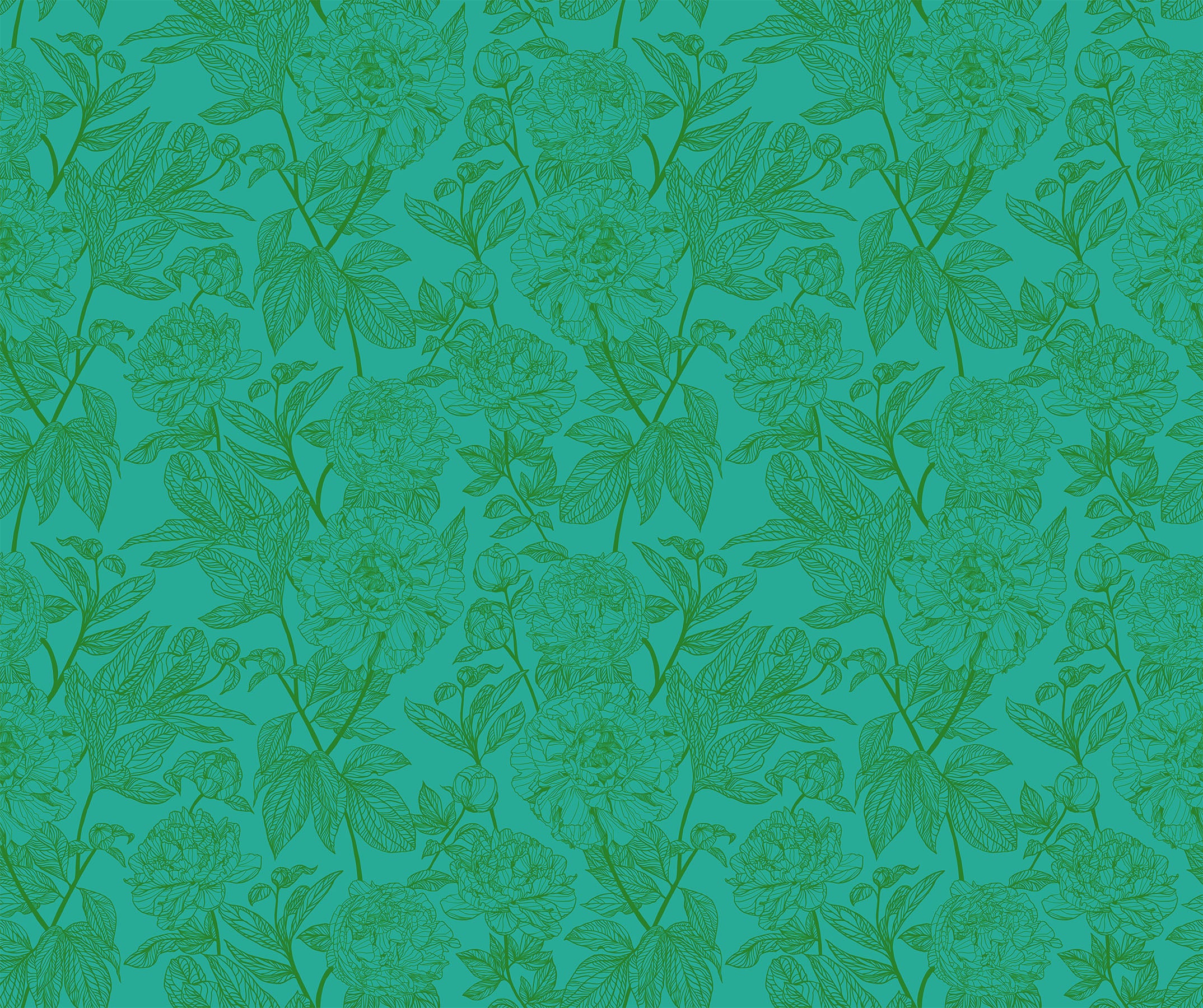 Indelible - Peony - Jade - - green floral on turquoise - Anna Maria
