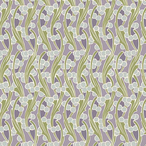 Fleur Nouveau - Seaweed - Purple- green leaves & gray bubbles on purple