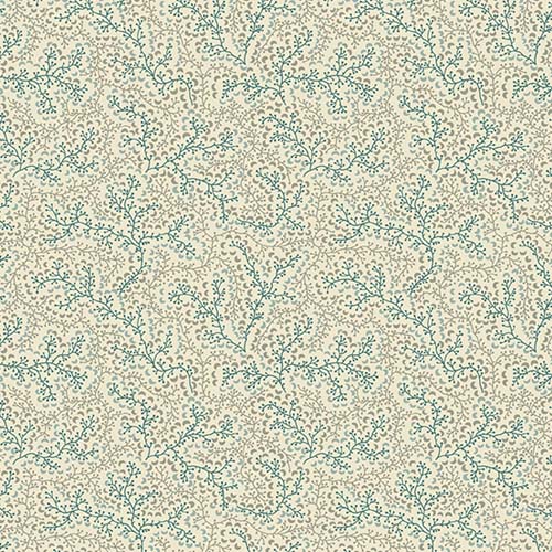 Tradewinds - Coralberry - Albacore - Teal & taupe vines on cream