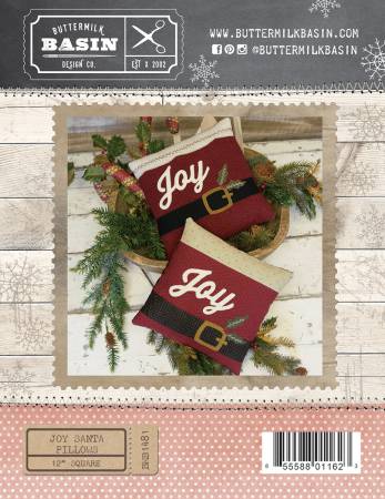 Joy Santa Pillows - 12" square, wool applique Buttermilk Basin