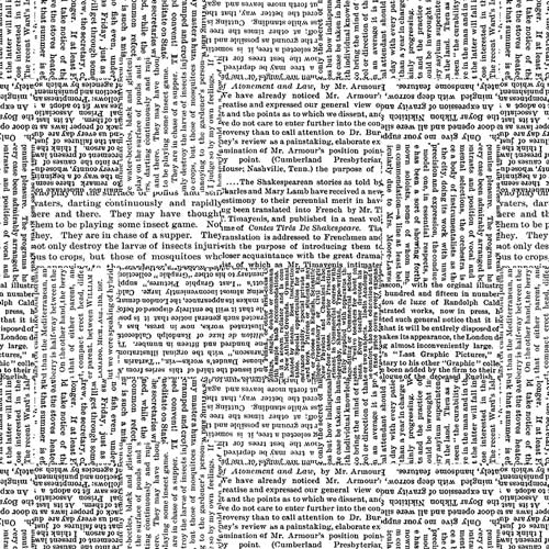 108" Wide Back - Black Tie II - Newsprint - newsprint collage on white