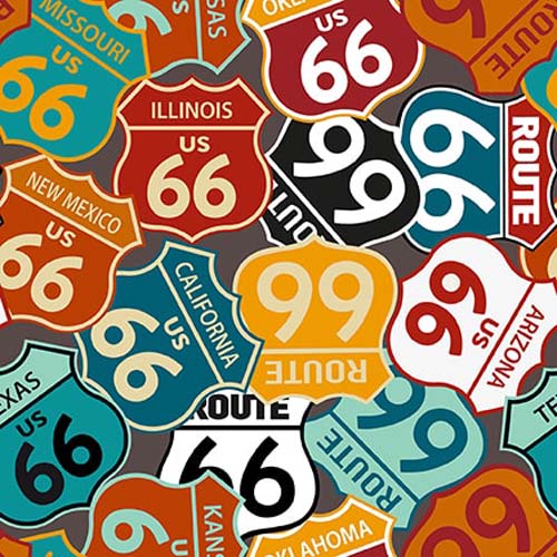 Cruisin' the Open Road - Rt.66 Signs - Turquoise - packed road signs on gray