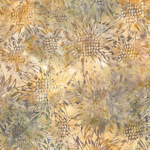 Heartland Batik - Sunflowers - Oatmeal - lt tan, green brown sunflowers