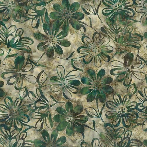 Heartland Batik - Daisy Toss - Artichoke - green flowers on light olive