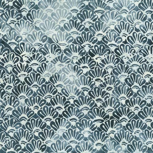 Garden Spirit Batik - Floral Fan - Gray - dark gray fans on pale blue