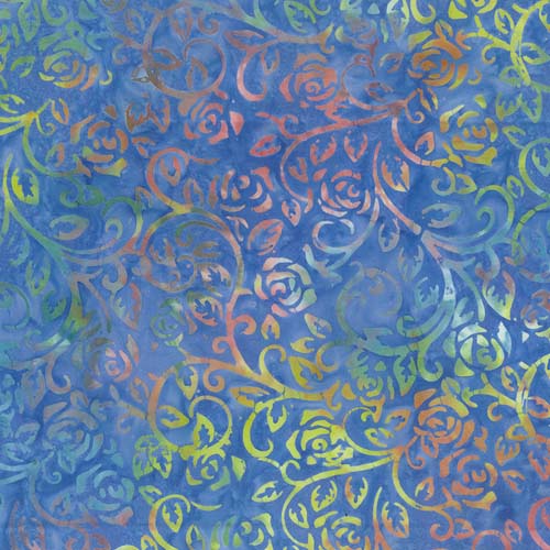 108" Wide Back - Banyan Batik - Got the blues - roses & vines on blue