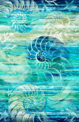 Vitamin Sea - PANEL approx 29 inches - Nautilus shells in teals & greens