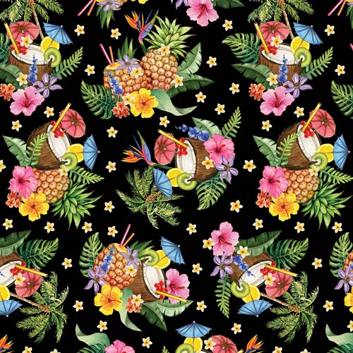 Paradise Awaits - Tropical Punch - Floral - Black - tropical punch cups on black