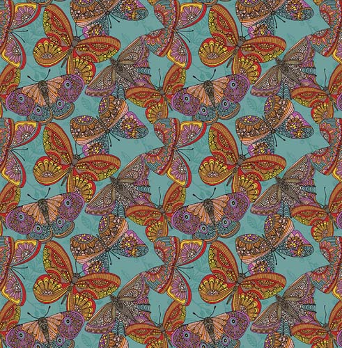 Small Wonders - Butterflies -Med. Teal - packed butterflies on teal