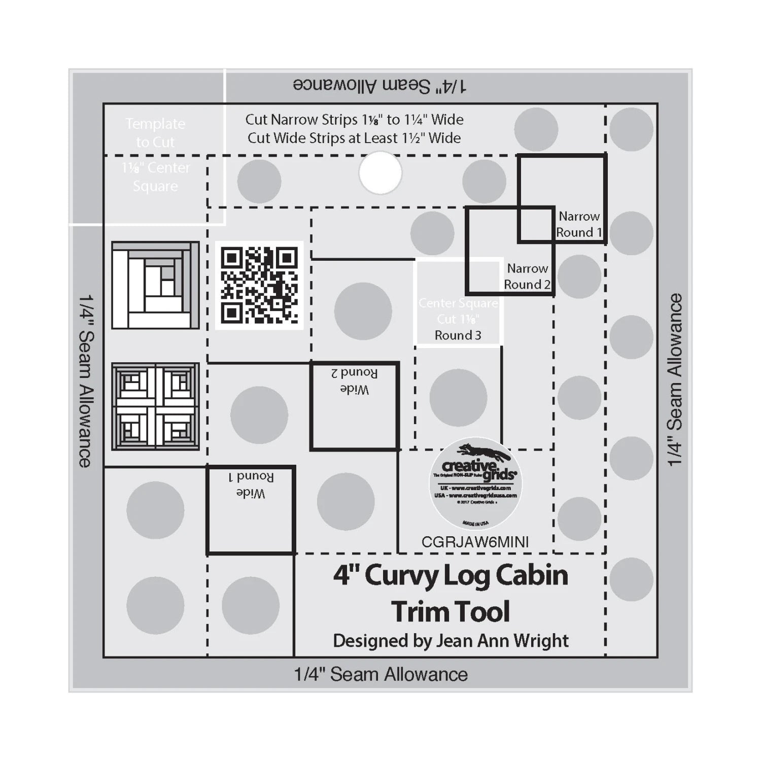 Creative Grids non-slip 4" Curvy Log Cabin Trim Tool Ruler #CGRJAW6MINI