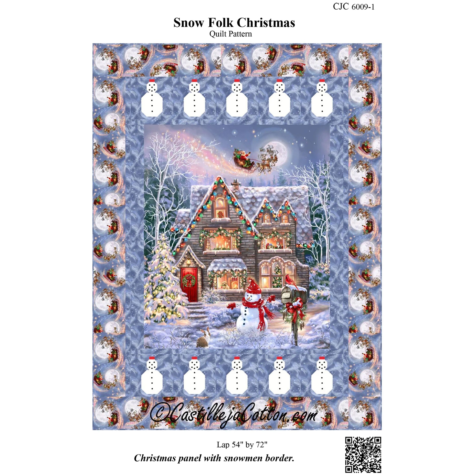 Snow Folk Christmas Quilt - Lap 54 x 72 Christmas panel with snowmen border.