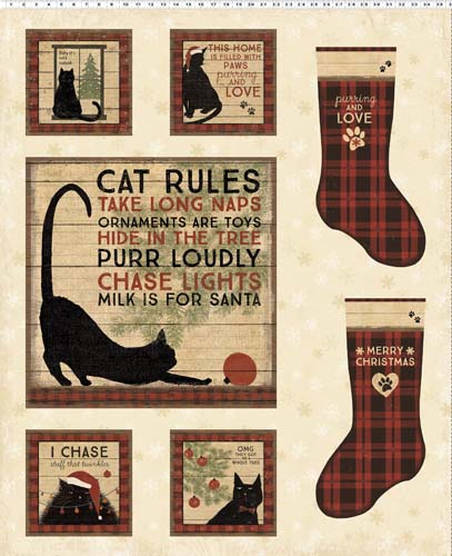 Christmas Tails - 1yd. PANEL -Cat Rules - Butter