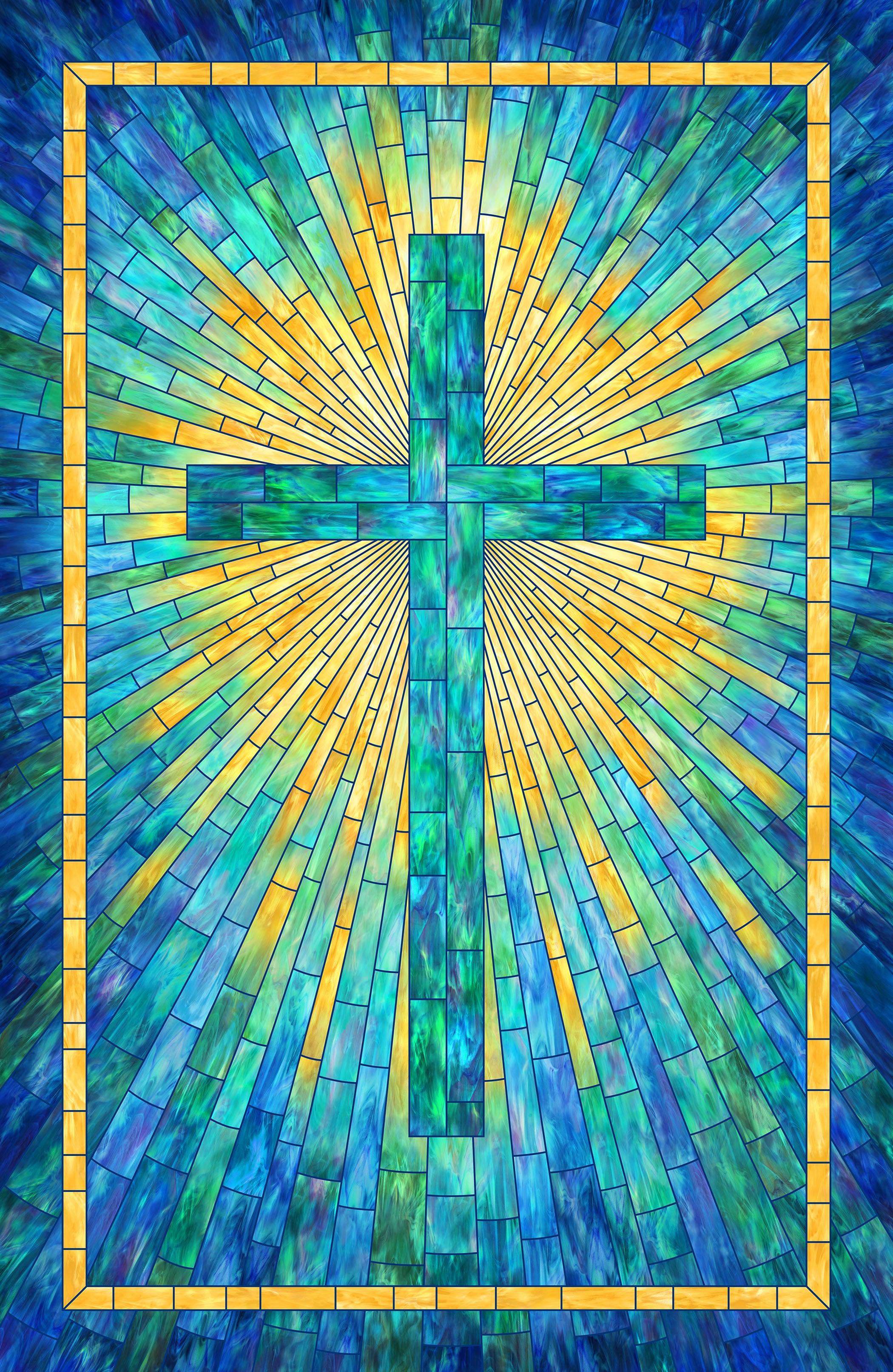 Risen - Cross - approx. 7/8 yd PANEL - stained glass cross