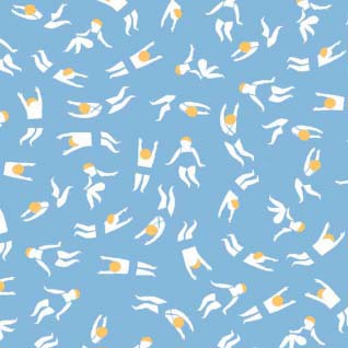 Flockstar - Swim Time - Azure - Tossed Swimmers on Blue