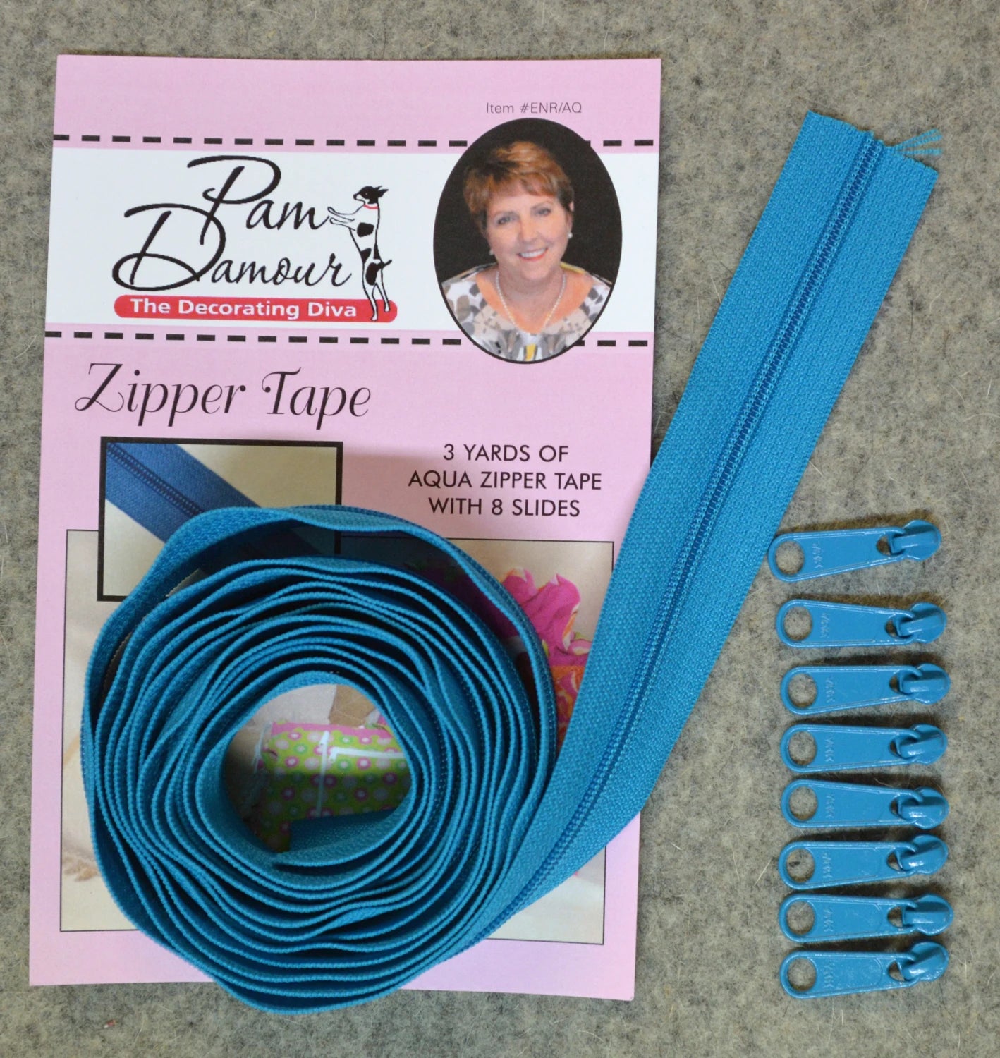 Zipper Tape - Aqua Blue - 3 Yards of aqua Blue Zipper Tape With 8 Slides-Fr