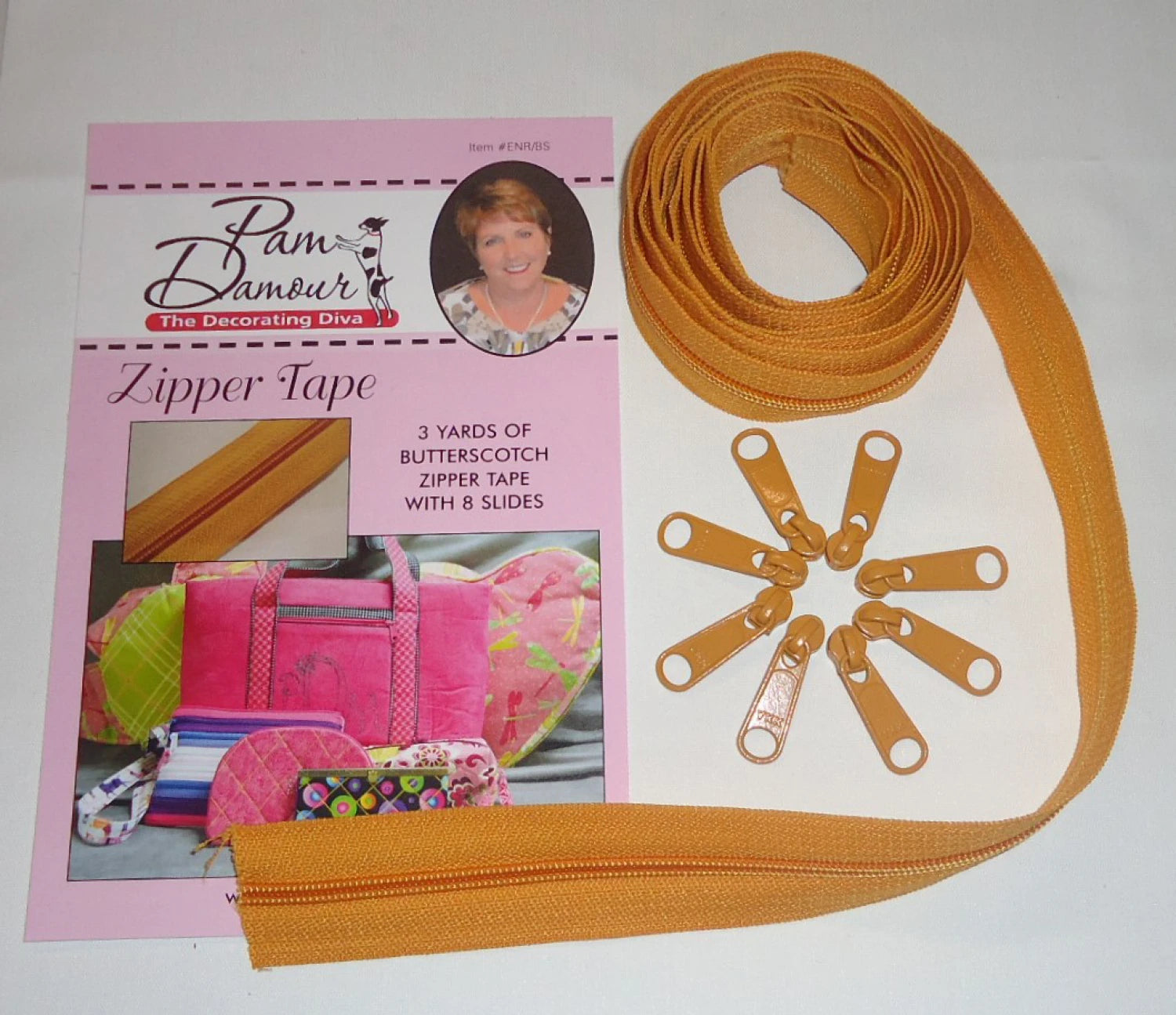Zipper Tape -Butterscotch - 3Yards of butterscotch zipper tape w/8 slides - Fro