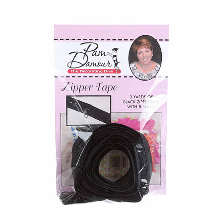 Zipper Tape - Black - 3 Yards of Black Zipper Tape With 8 Slides-From Pam Damo