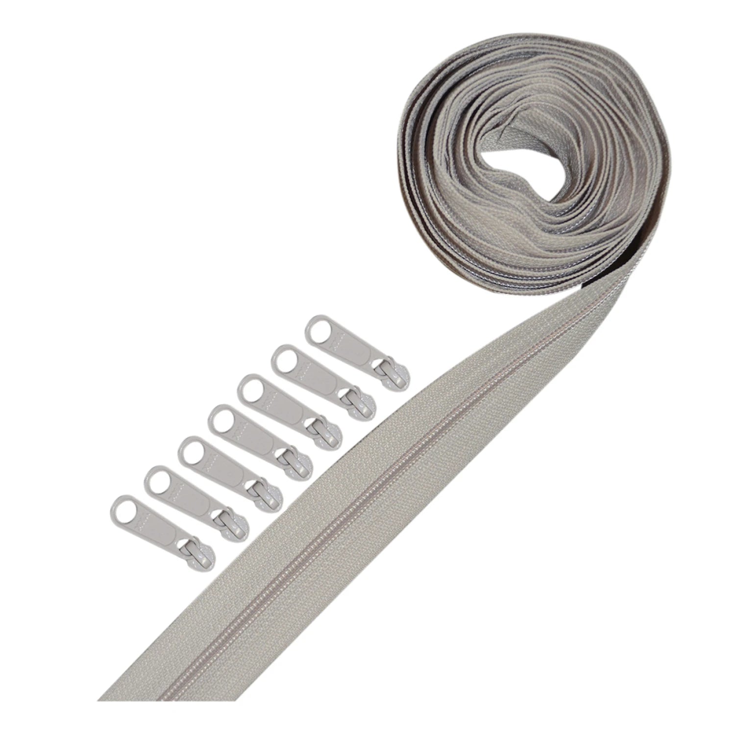 Zipper Tape - Pearl - 3 Yards of grey Zipper Tape With 8 Slides-From Pam Damo