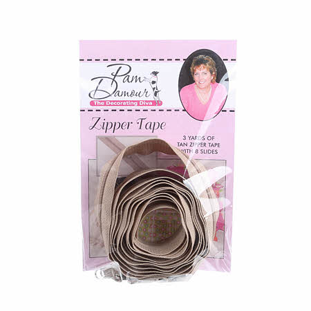 Zipper Tape - Tan - 3 Yards of Tan Zipper Tape With 8 Slides-From Pam Damour