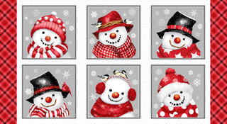Snow Crew Flannel - PANEL - Snowman Blocks - 6 blocks