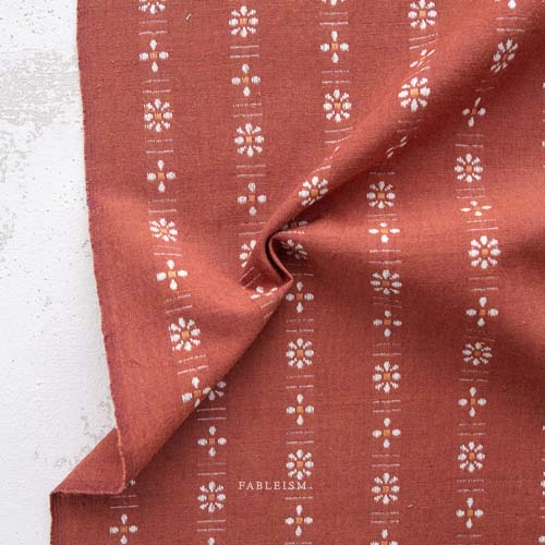 Forest Forage Woven - Daisy -Welsummer - White woven daisies on rust