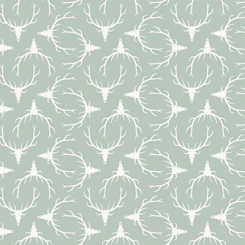 Horizon - Elk Skulls - Sage - white elk skulls on pale gray green