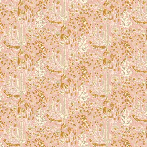 Desert Sunrise - Desert Life - Pink - cream & tan animals & cacti on pink