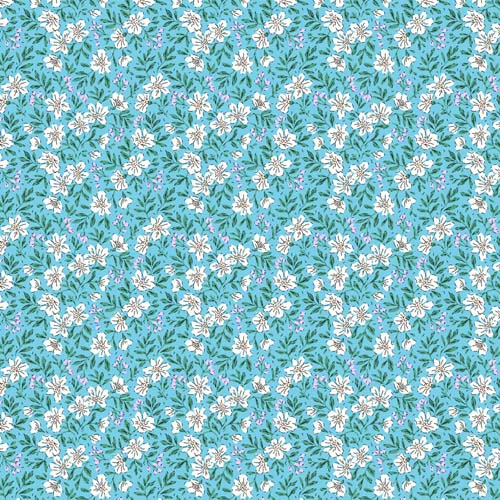 Pocket Posies - Blossoms - Blue - white flowers & leaves on blue