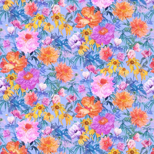 Margo - Garden Party - Blue - large floral on blue