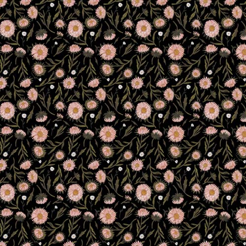 Rayon - Nature Trail - Black - peach floral on black -54 inches