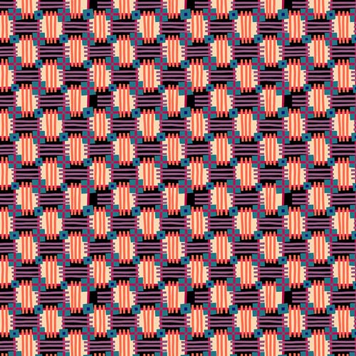 Love Always, AM 2 - In Town -Licorice - Whimsical Plaid in coral turq. and teal