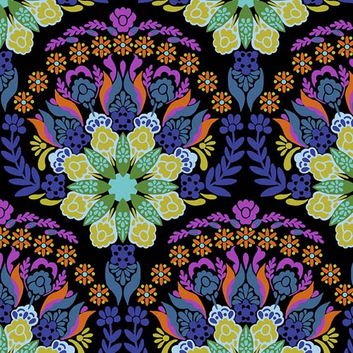 Fluent - Incarnation - Midnight - colorful medallions on black