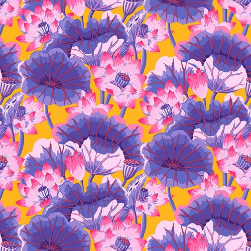 Lake Blossom - Purple - August 2023- pink & purple water lilies- Kaffe Fassett