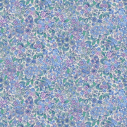 Flourish & Bloom - Little Meadow - Blue - packed blue & mint green flowers