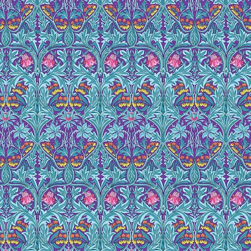Kaffe x Morris & Co. - Bluebell - Purple - teal & aqua damask on purple